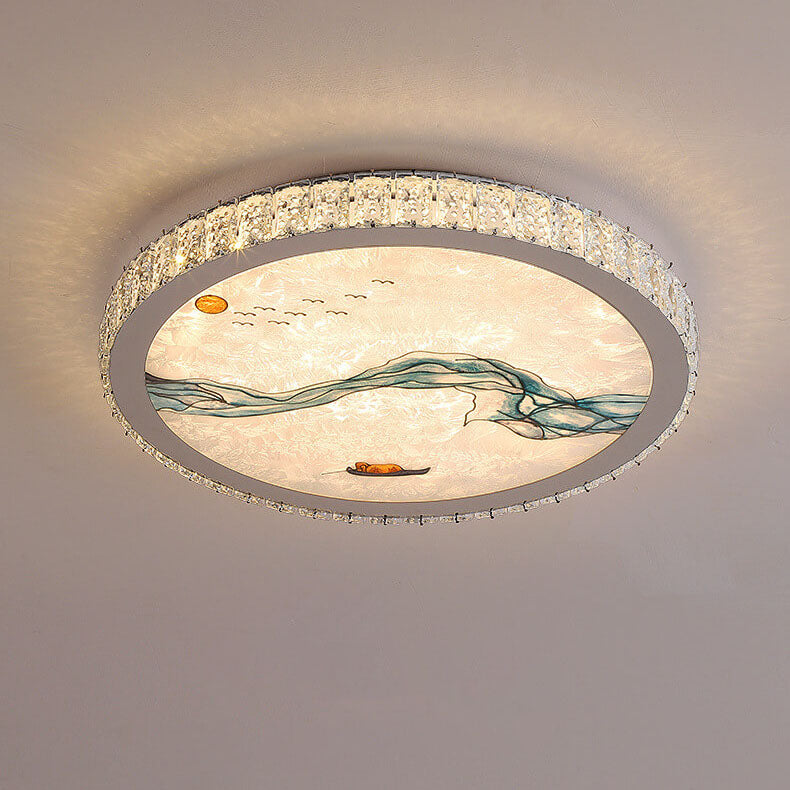 Modern Luxury Enamel Crystal Round LED Flush Mount Ceiling Light Lumendat