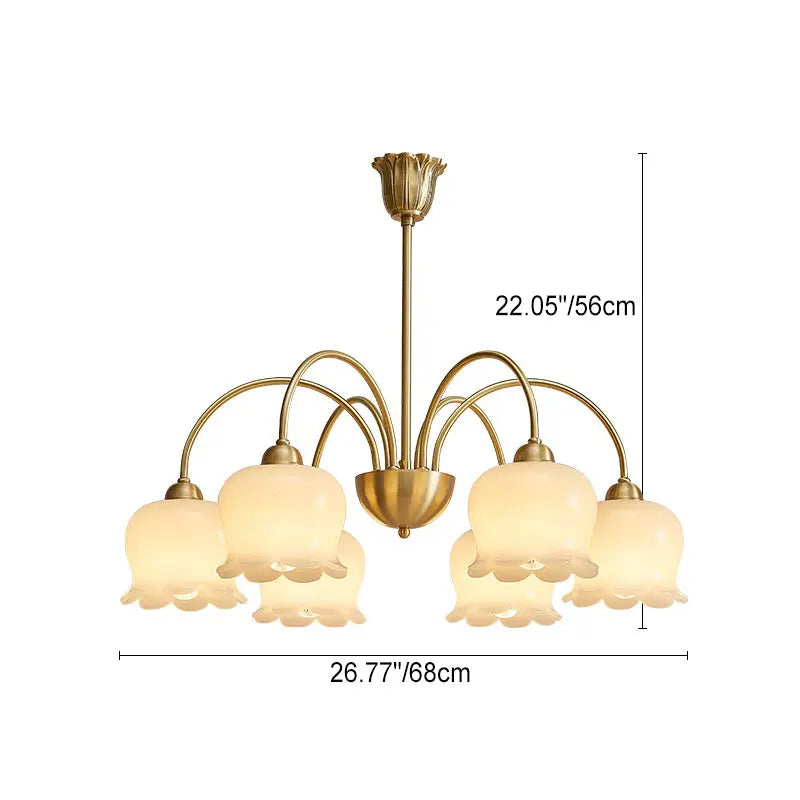 Traditional French Cream Floral Copper Glass 5/6/8 Light Chandelier for Living Room Lumendat