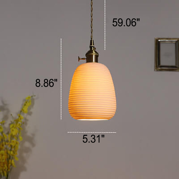 Nordic Japanese Ceramic Brass Oval 1-light Pendant Light BulbSquare