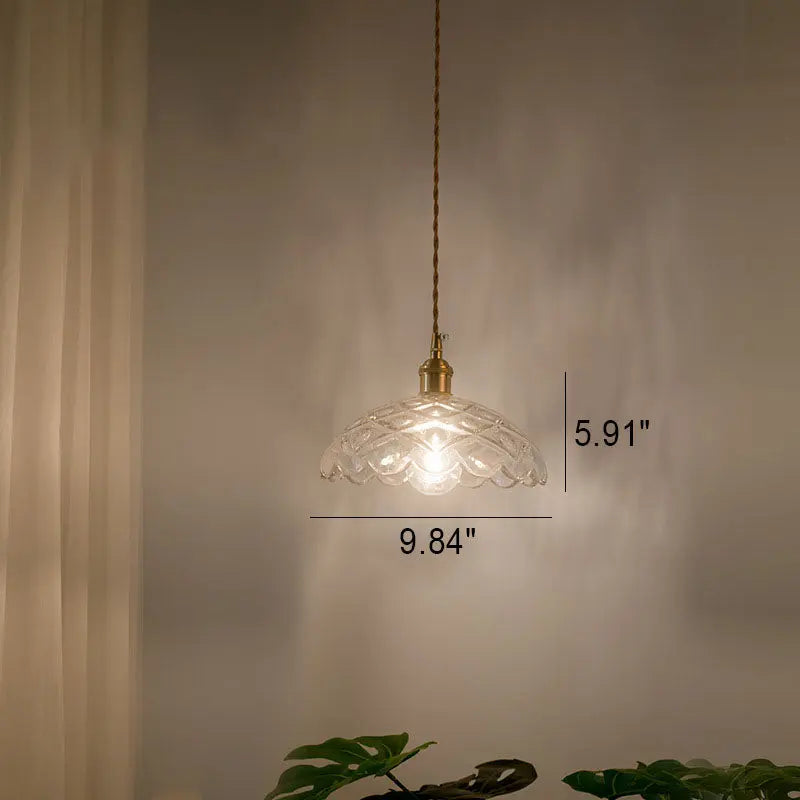 Nordic Vintage Clear Glass Flower Shape Brass 1-light Pendant Light Lumendat