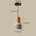 Contemporary Industrial Round Cone Triangle Cement Rubber Wood 1-light Pendant Light for Living Room BulbSquare