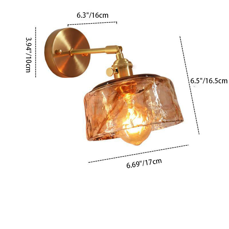 Modern Minimalist Eclectic Amber Glass Brass Iron Geometric 1-Light Wall Sconce Lamp For Living Room Lumendat