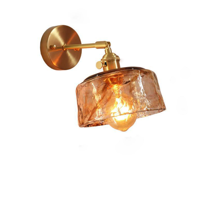 Modern Minimalist Eclectic Amber Glass Brass Iron Geometric 1-Light Wall Sconce Lamp For Living Room Lumendat
