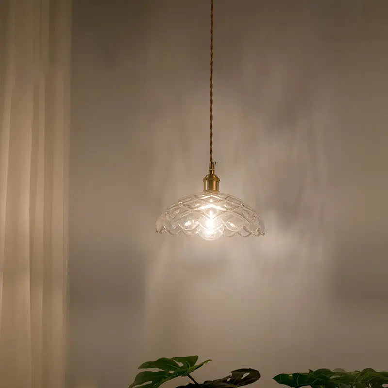 Nordic Vintage Clear Glass Flower Shape Brass 1-light Pendant Light Lumendat