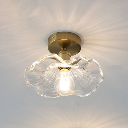 European Vintage Lotus Leaf Iron Copper 1-light Semi-flush Mount Light