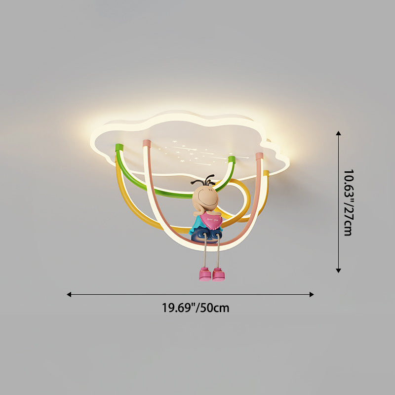 Lumendat Contemporary Creative Cartoon Astronaut Cloud Iron Aluminum Rainbow Curve LED Kids Flush Mount Ceiling Light For Bedroom Lumendat