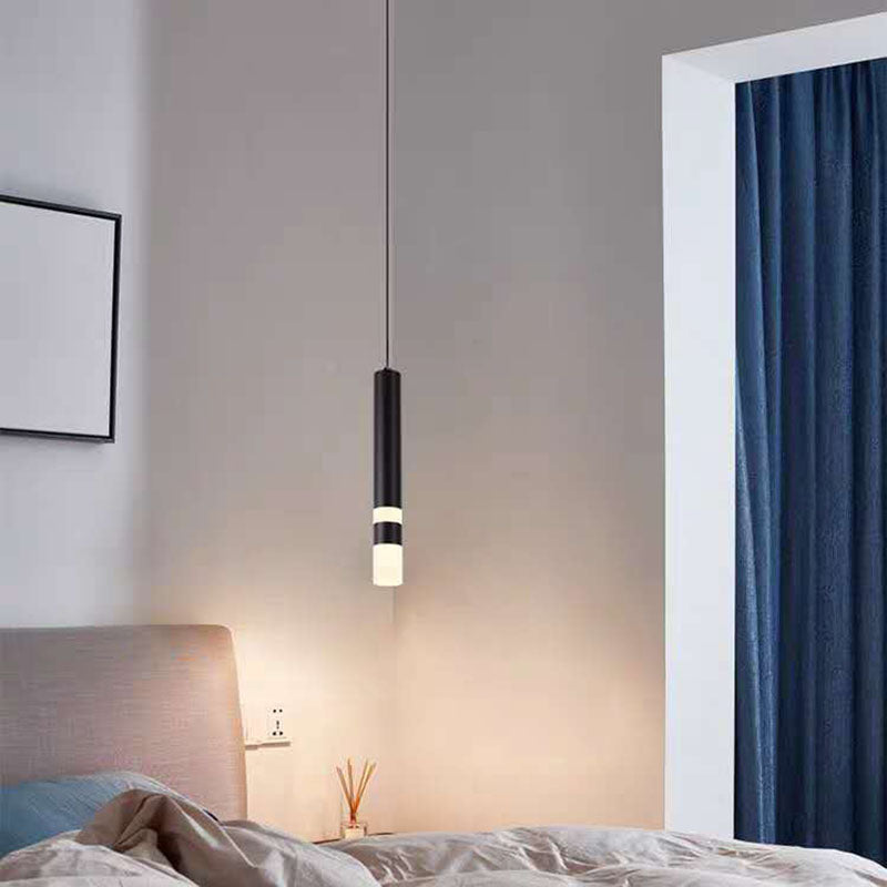 Modern Minimalist Cylinder Aluminum Acrylic LED Pendant Light for Bedroom BulbSquare