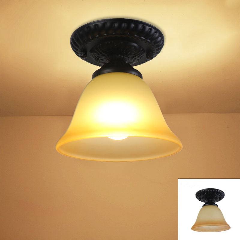 Contemporary Retro Floral Bell Round Iron Glass 1-Light Semi-Flush Mount Ceiling Light For Hallway Lumendat