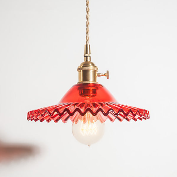 Traditional European Round Textured Glass 1-Light  Dome Lace Pendant Light
