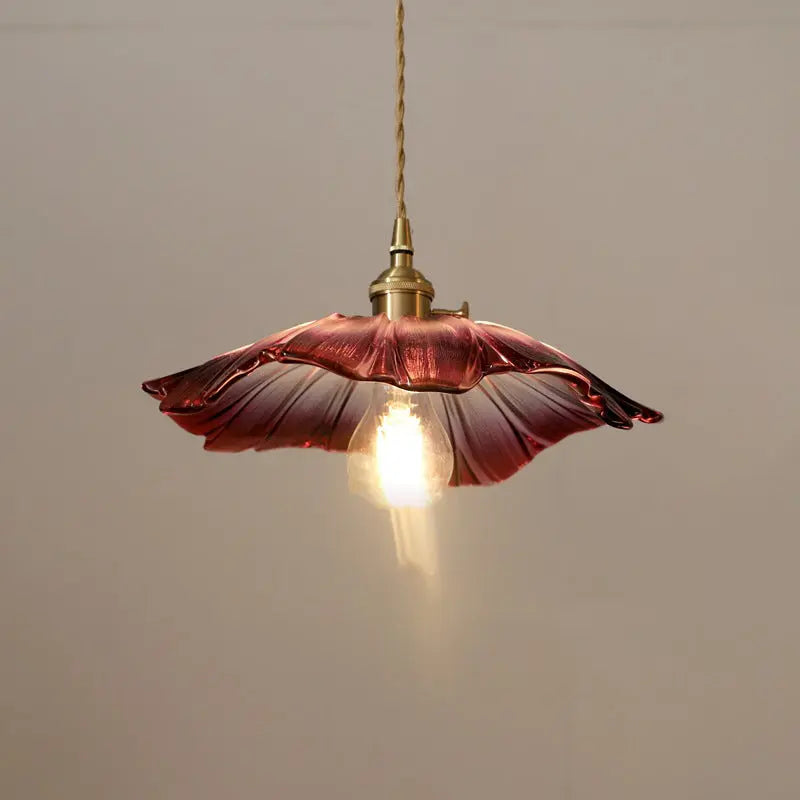 Traditional Vintage Lotus Leaf Glass Brass 1-light Pendant Light for Living Room BulbSquare