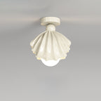 Contemporary Creative Cream Iron Resin Shell Design 1-Light Semi-Flush Mount Ceiling Light For Living Room