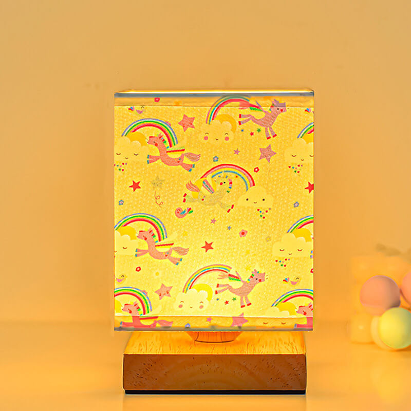 Lumendat Contemporary Creative Kids Rectangular Solid Wood Fabric LED Table Lamp For Bedroom Lumendat