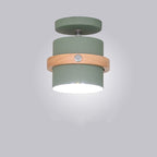 Contemporary Nordic Round Cylinder Iron Solid Wood 1-Light Semi-Flush Mount Ceiling Light For Hallway Lumendat