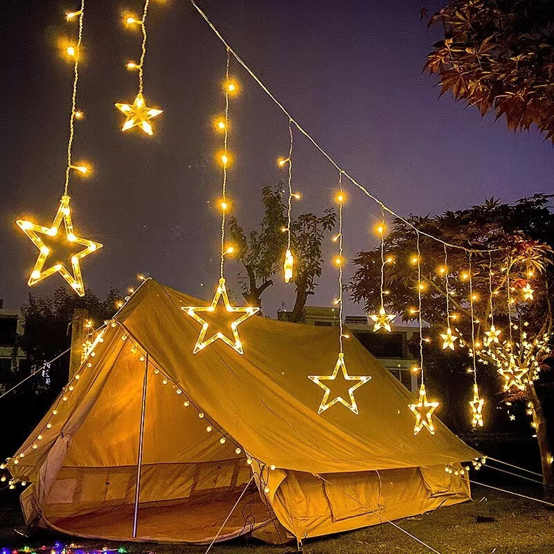 LED Solar Star Moon Curtain Light Christmas Outdoor Patio Decorative Camping String Lights Lumendat