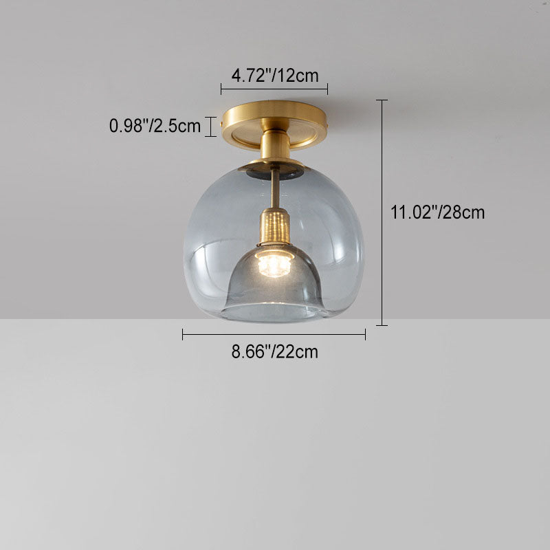 Contemporary Scandinavian Round Copper Glass 1-Light Semi-Flush Mount Ceiling Light For Living Room Lumendat
