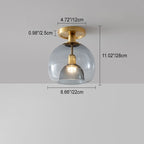 Contemporary Scandinavian Round Copper Glass 1-Light Semi-Flush Mount Ceiling Light For Living Room Lumendat