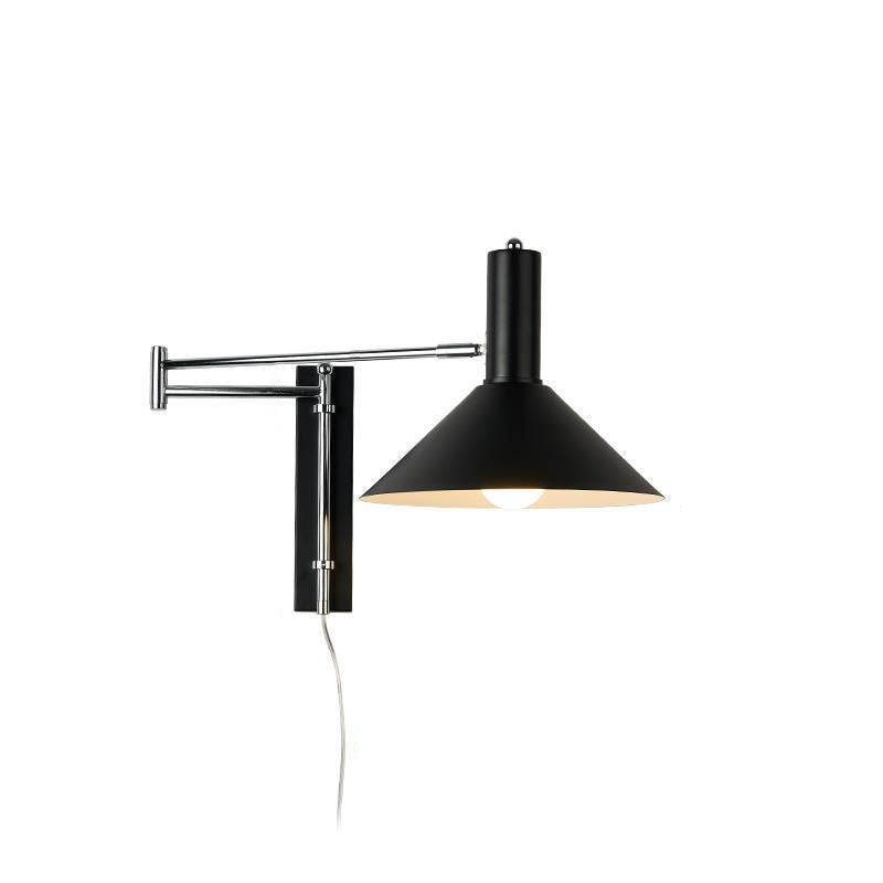 Modern Minimalist Round Tapered Iron 1-Light Retractable Wall Sconce Lamp For Bedroom Lumendat
