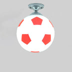 Contemporary Creative Football Glass Shade 1-Light Semi-Flush Mount Ceiling Light For Bedroom