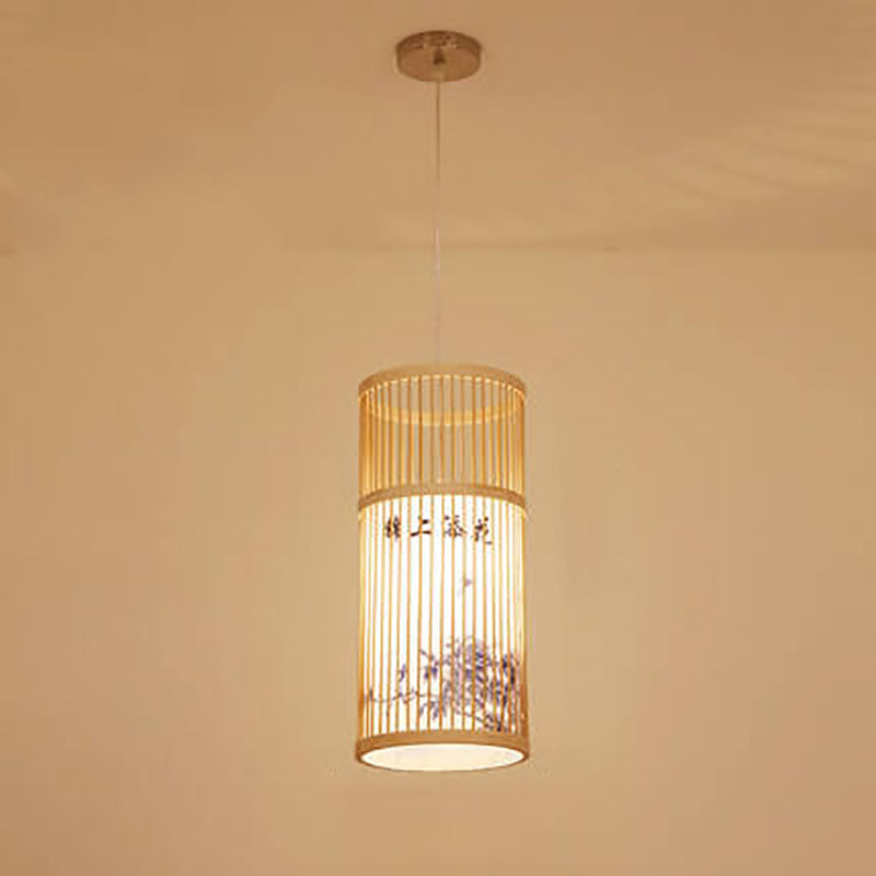 Japanese Zen Bamboo Weaving Lantern 1-light Pendant Light BulbSquare