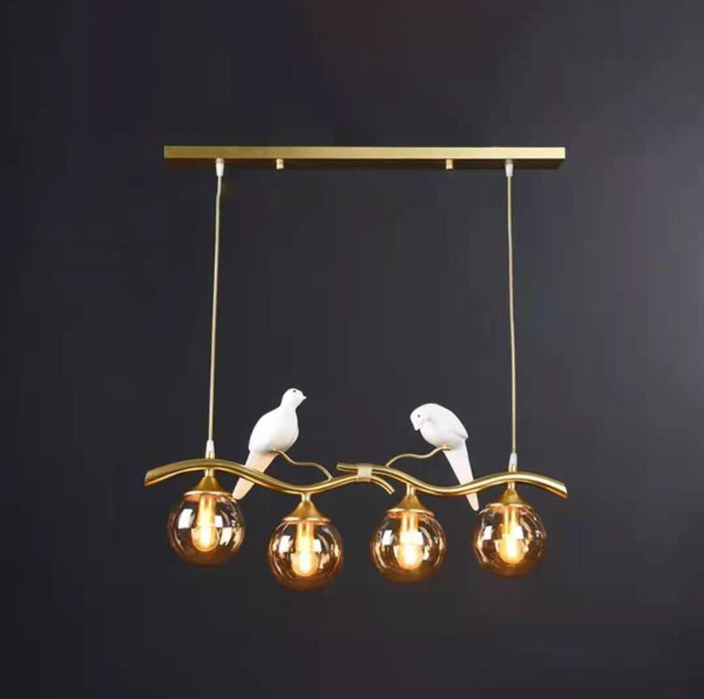 Contemporary Creative Resin Bird Glass Ball Shade 4-light Island Light Chandelier for Living Room BulbSquare