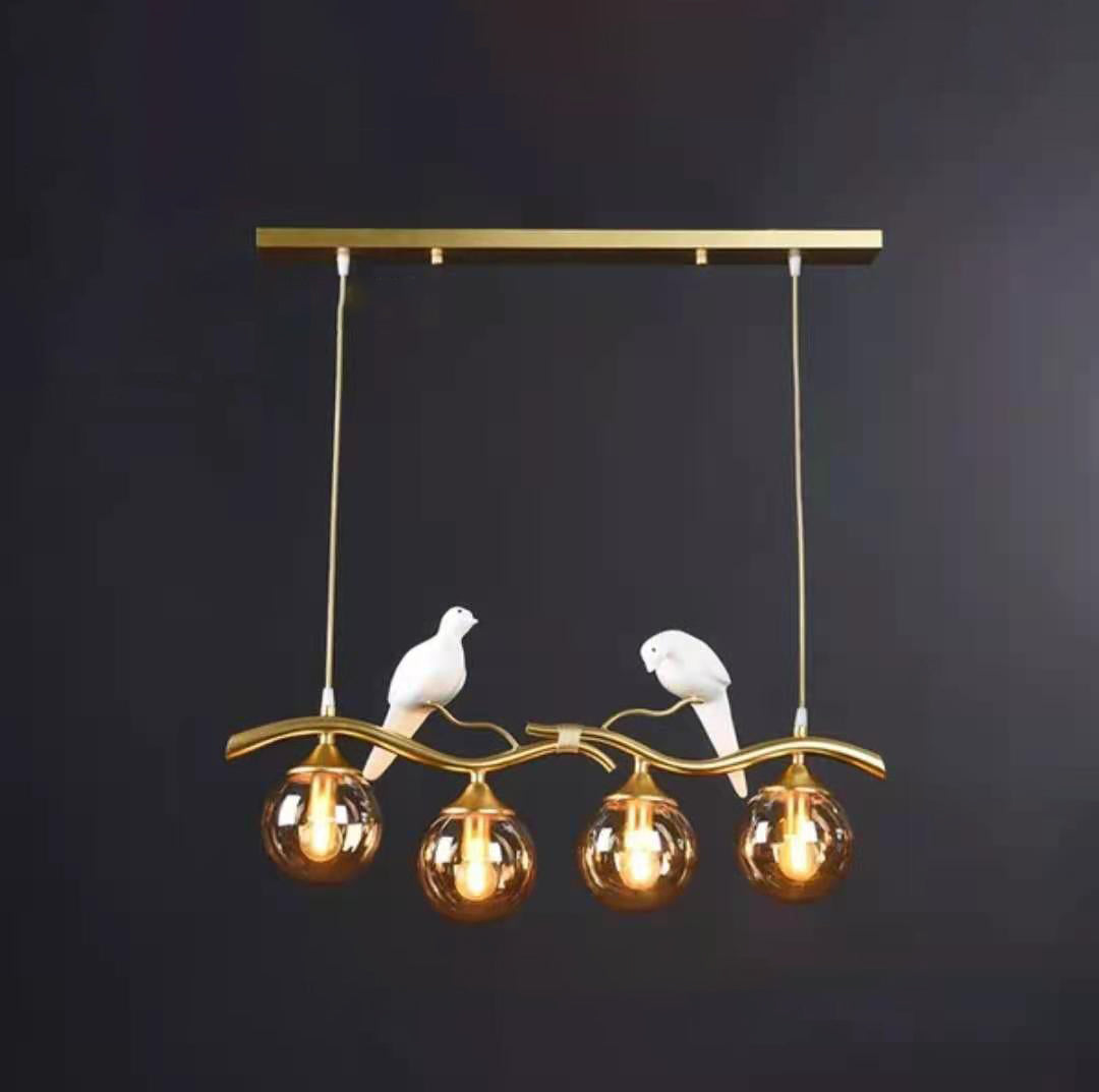 Contemporary Creative Resin Bird Glass Ball Shade 4-light Island Light Chandelier for Living Room