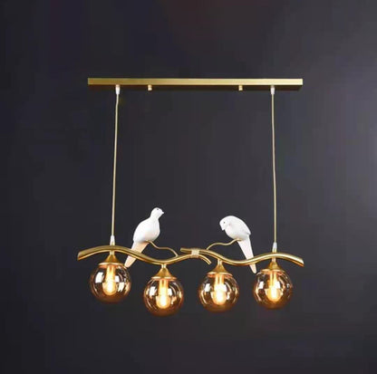 Contemporary Creative Resin Bird Glass Ball Shade 4-light Island Light Chandelier for Living Room