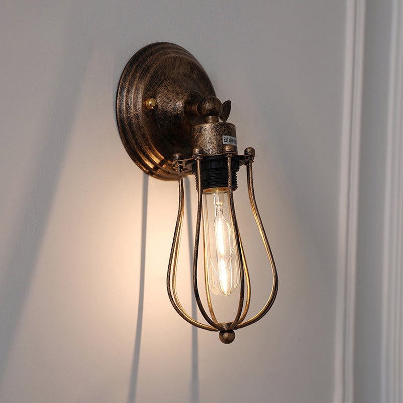 Traditional Vintage Cage Iron 1-Light Wall Sconce Lamp For Living Room Lumendat
