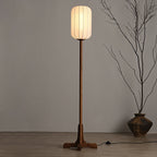 Japanese Zen Rosewood Base Silk Lantern Shade 1-Light Standing Floor Lamp Lumendat