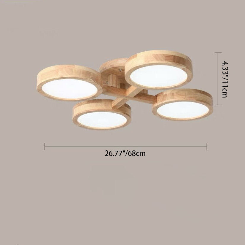 Contemporary Scandinavian Round Rubberwood LED Flush Mount Ceiling Light for Living Room