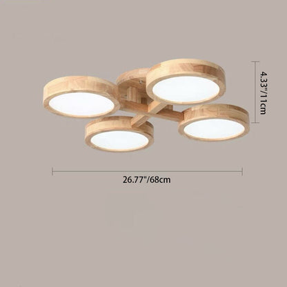 Contemporary Scandinavian Round Rubberwood LED Flush Mount Ceiling Light for Living Room