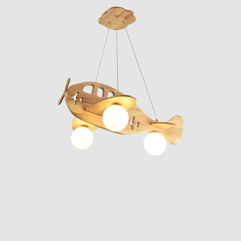 Lumendat Cartoon Creative Wooden Planes Magic Beans Glass 3-Light Kids Chandelier Lumendat