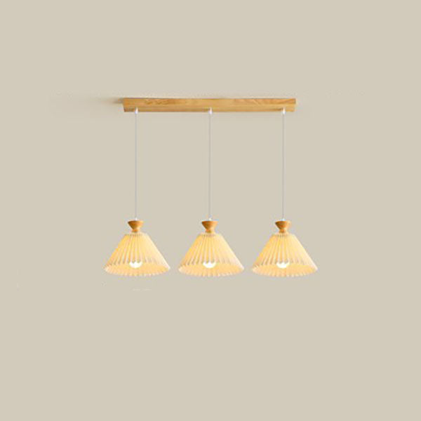 Nordic Wooden Pleated Cone 1/3 Light Island Light Chandelier BulbSquare