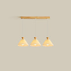 Nordic Wooden Pleated Cone 1/3 Light Island Light Chandelier BulbSquare