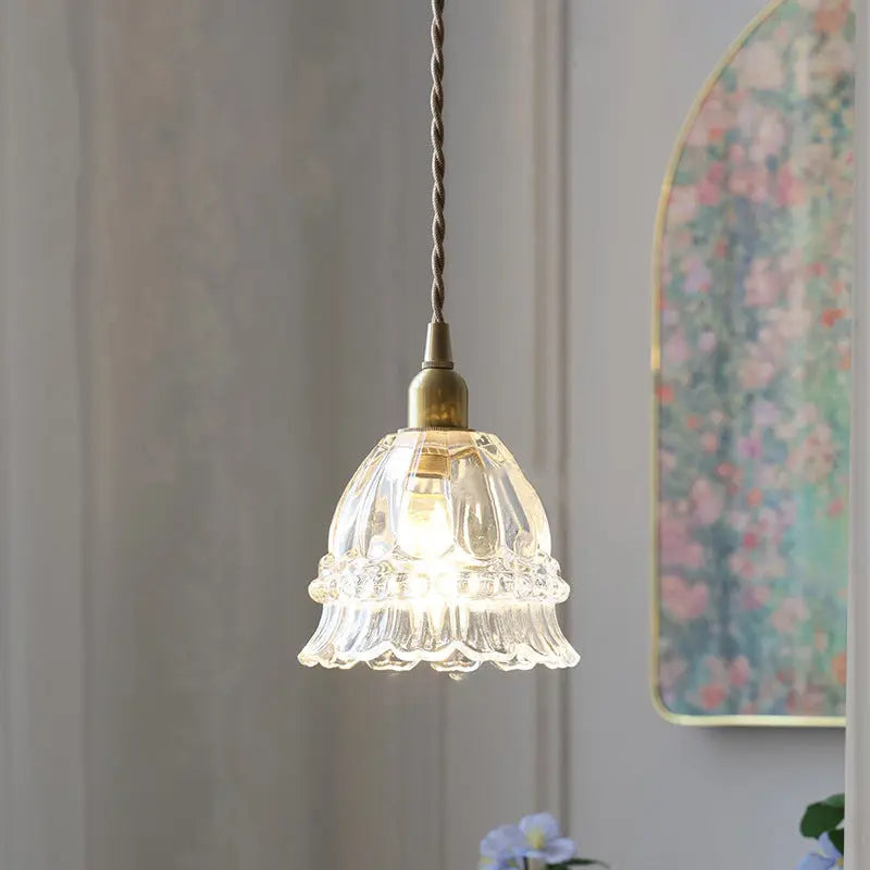 Traditional French Pastoral Walnut Jellyfish Glass Shade 1-light Pendant Light for Living Room modern luxury lighting fixture