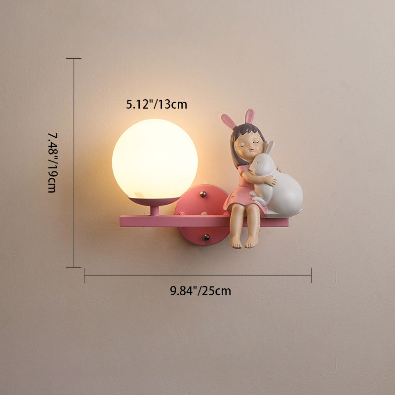 Contemporary Creative Kids Girls Unicorn Orb Resin Iron Glass 1-Light Wall Sconce Lamp For Bedroom Lumendat