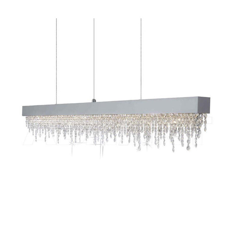 Contemporary Luxury Rectangular Stainless Steel Crystal LED Chandelier for Dining Room BulbSquare