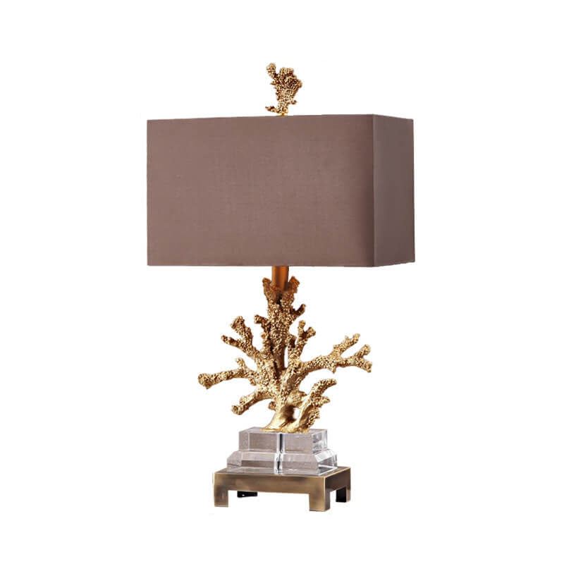 Modern Art Deco Linen Resin Crystal Coral Base 1-Light Table Lamp For Bedroom Lumendat