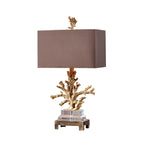 Modern Art Deco Linen Resin Crystal Coral Base 1-Light Table Lamp For Bedroom Lumendat