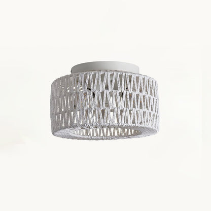 Contemporary Boho Rattan Weaving Cage 3-light Semi-flush Mount Ceiling Light for Living Room