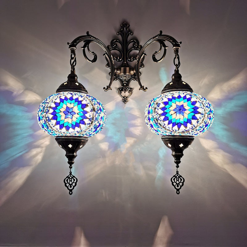 Tiffany Decorative Lantern Hardware Stained Glass 2-Light Wall Sconce Lamp Lumendat
