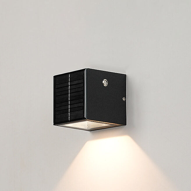 Modern Solar Black Rectangular Die-Cast Aluminum Solar LED Outdoor Wall Light Lumendat