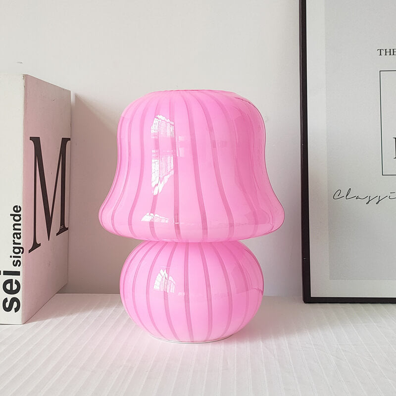 French Cream Handmade Glass Mushroom 1-Light Table Lamp Lumendat
