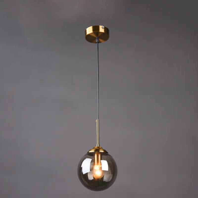 Contemporary Nordic Copper Spherical Glass Shade 1/3/5-light Island Light Chandelier for Dining Room
