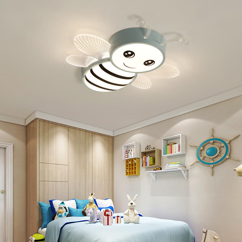 Lumendat Contemporary Creative Kids Bee Iron Acrylic LED Flush Mount Ceiling Light For Bedroom Lumendat