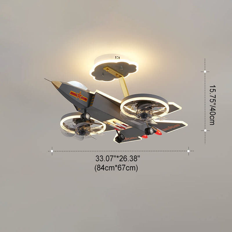 Lumendat Contemporary Creative Hardware Resin Children's Aircraft LED Semi-Flush Mount Ceiling Light For Bedroom Lumendat