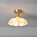 Japanese Vintage Cream Glass Floral Brass 1-Light Semi-Flush Mount Ceiling Light Lumendat