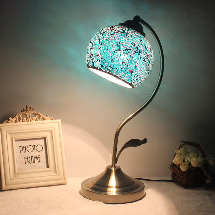 European Vintage Tiffany Round Head Glass Hardware 1-Light Table Lamp Lumendat