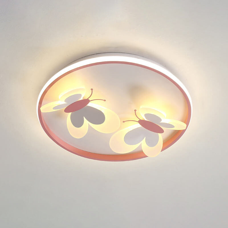 Lumendat Cartoon Creative Pink Butterfly Circle LED Flush Mount Ceiling Light Lumendat