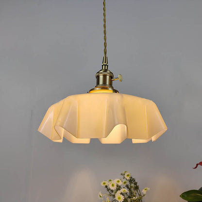 Traditional Japanese Cream Petal Glass Iron 1-Light Pendant Light For Dining Room