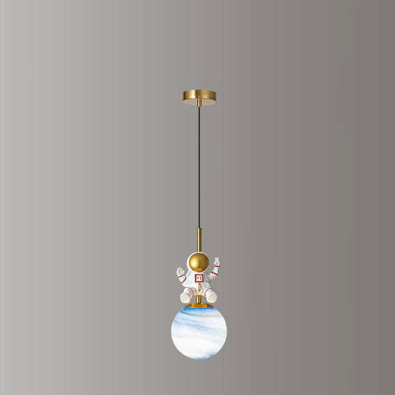Contemporary Nordic Kids Orb Astronaut Iron Resin 1-light Pendant Light for Bedroom BulbSquare